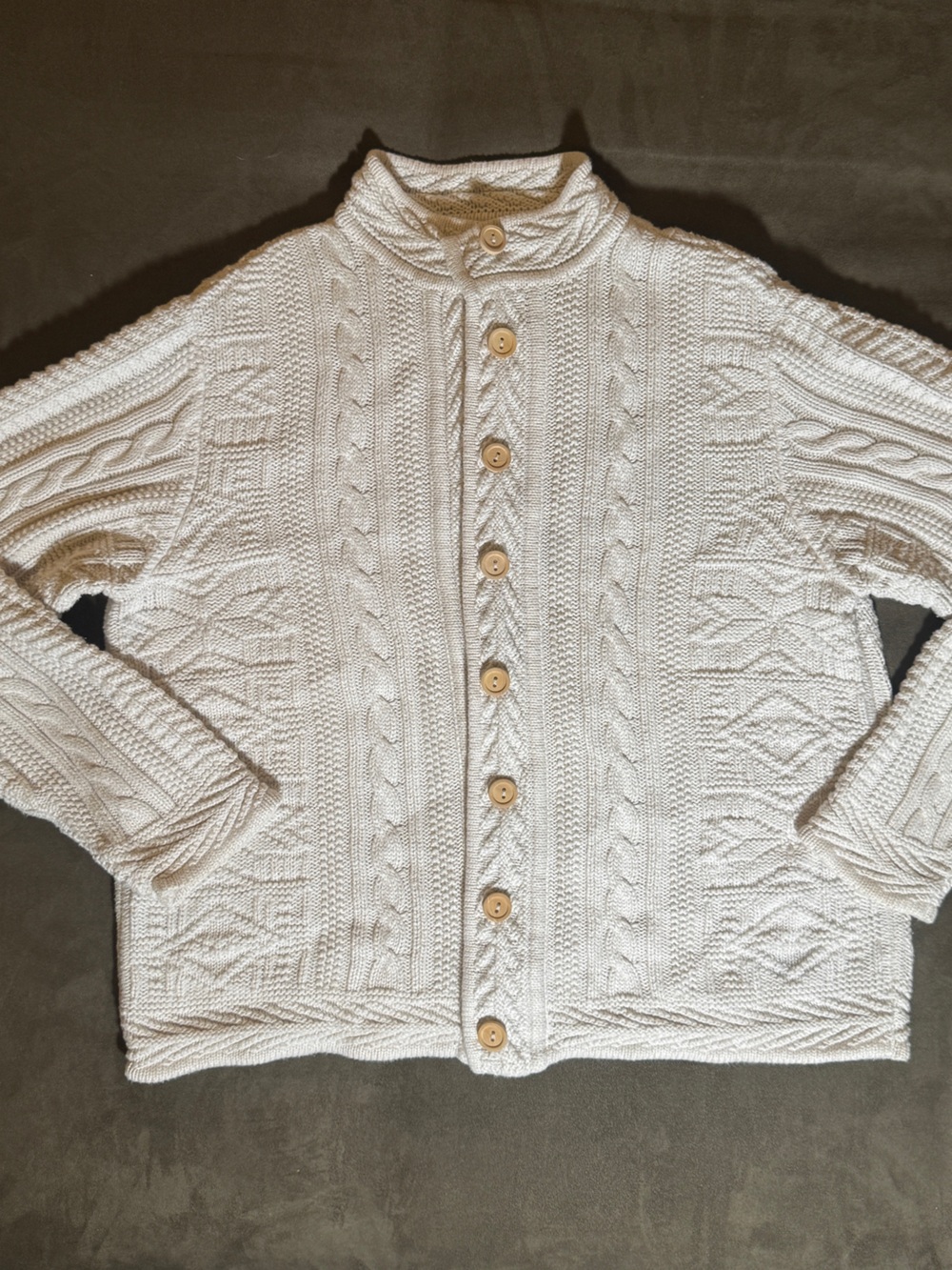 LL Bean Cream Cable Knit Button-Front Women's cardigan sweater, size small
